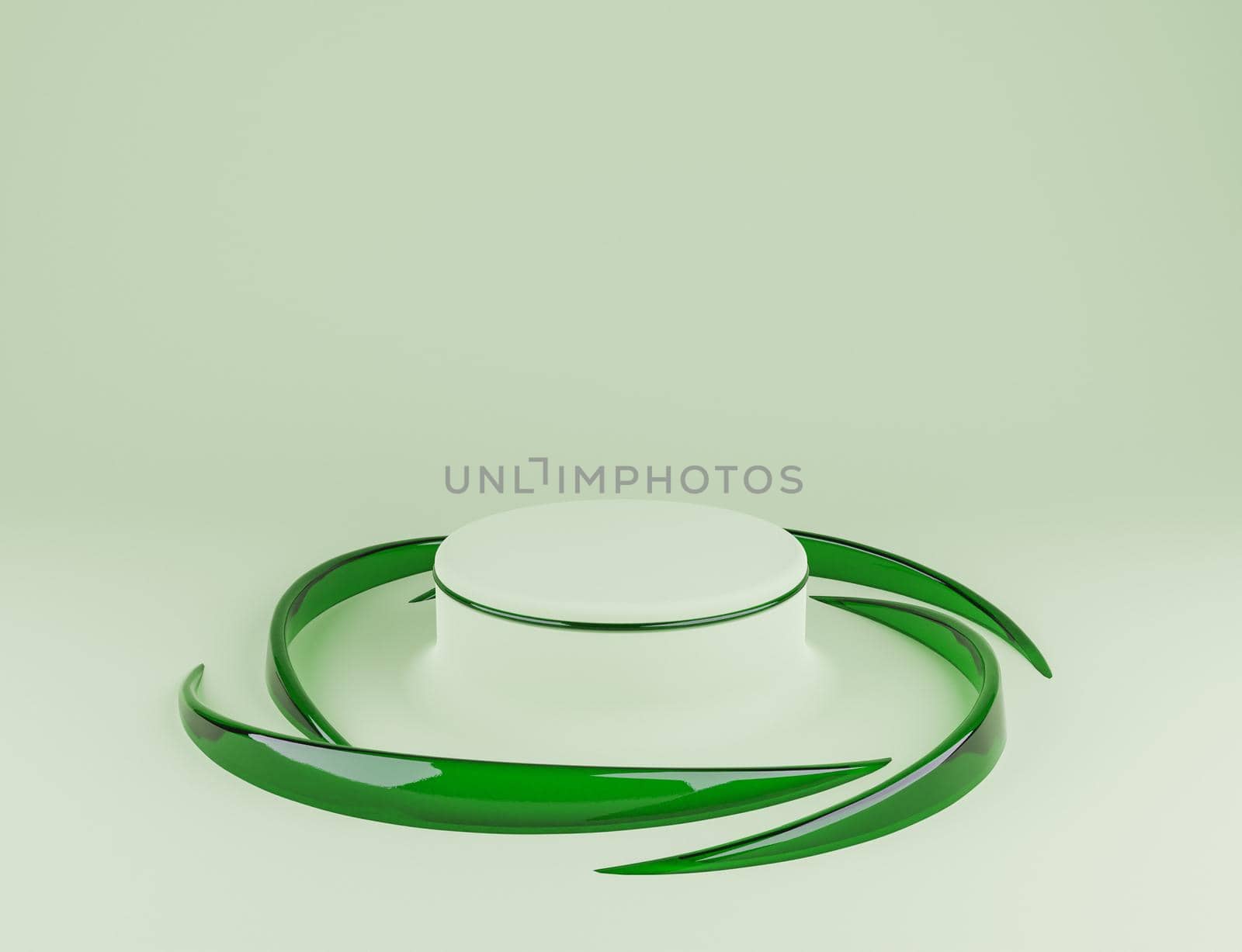 product stand on a green background with green glass shades around it. 3d rendering