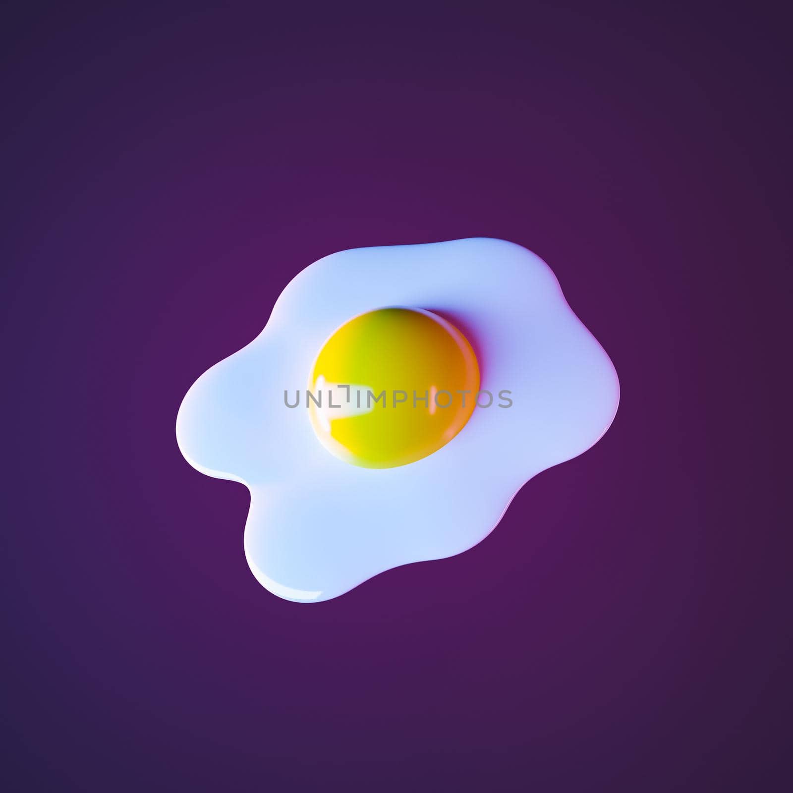 3d illustration of a fried egg floating in the air with neon lighting. planetary egg, concept idea and creativity.