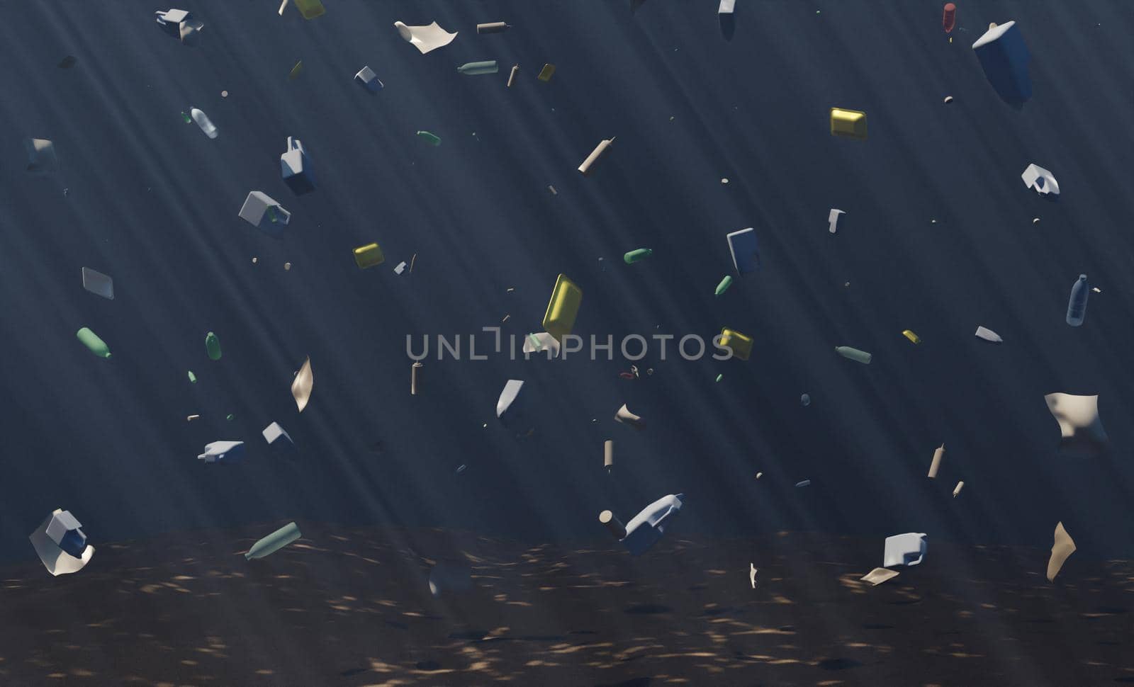 deep ocean with a lot of floating garbage by asolano