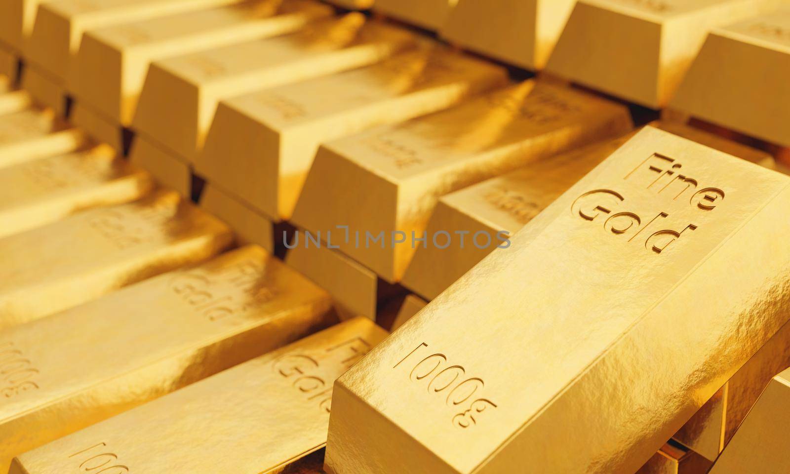 many fine gold bars with blurred background by asolano