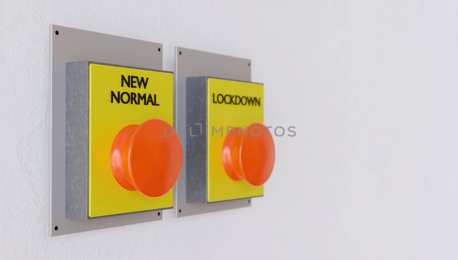 button for the new normal in focus and the lockdown by asolano