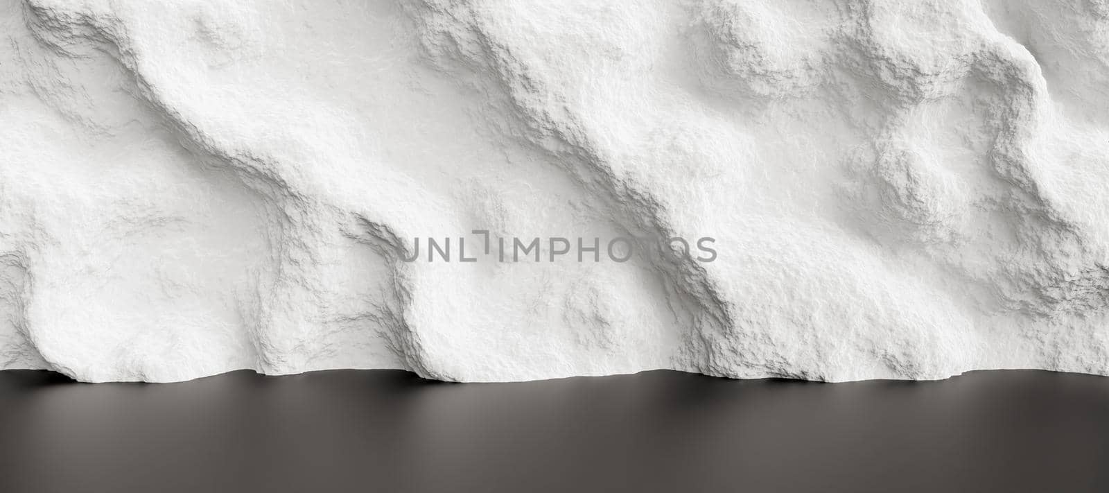abstract white rough wave wall with black floor. 3d render