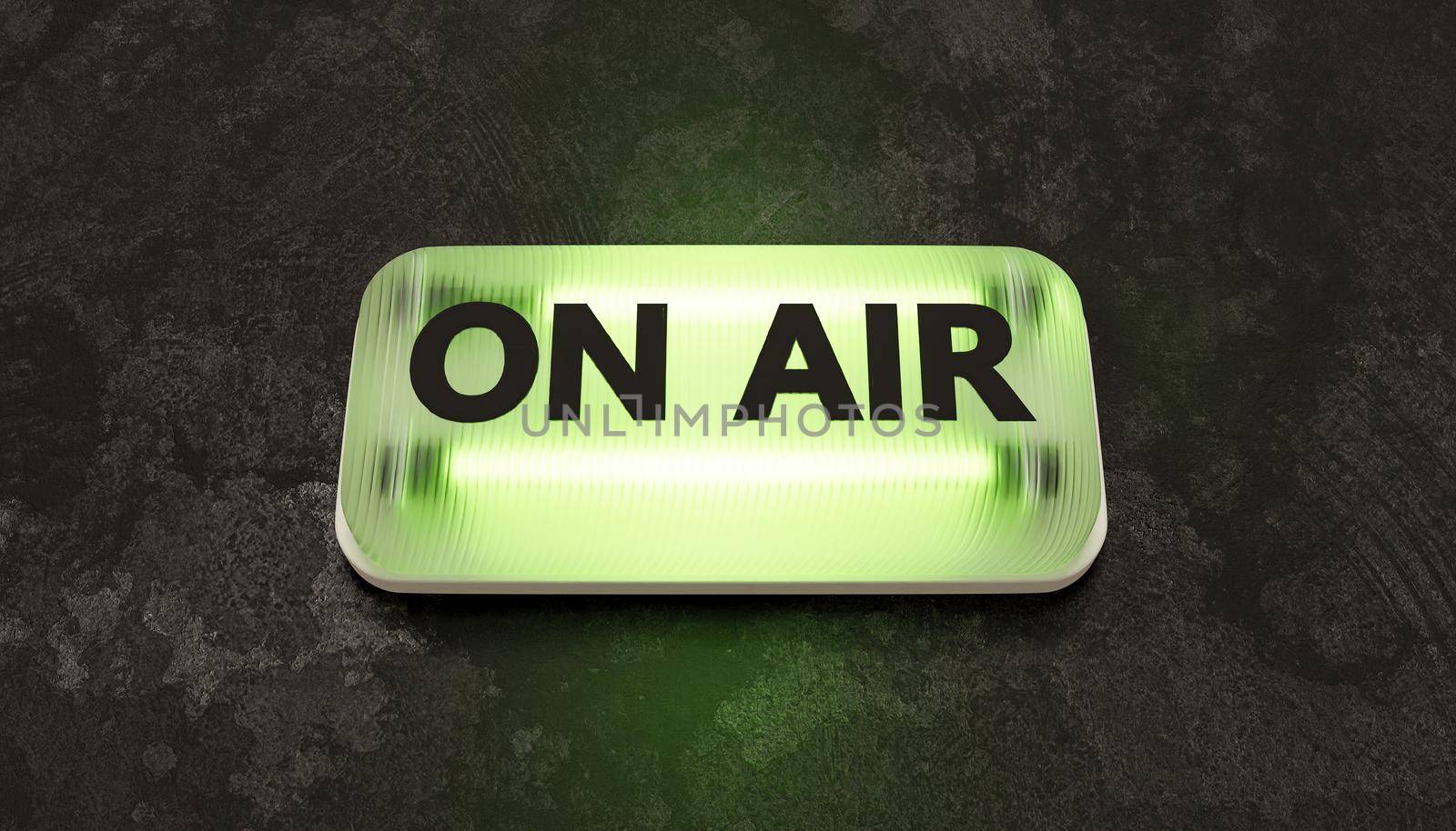 green neon sign with the word ON AIR. 3d rendering