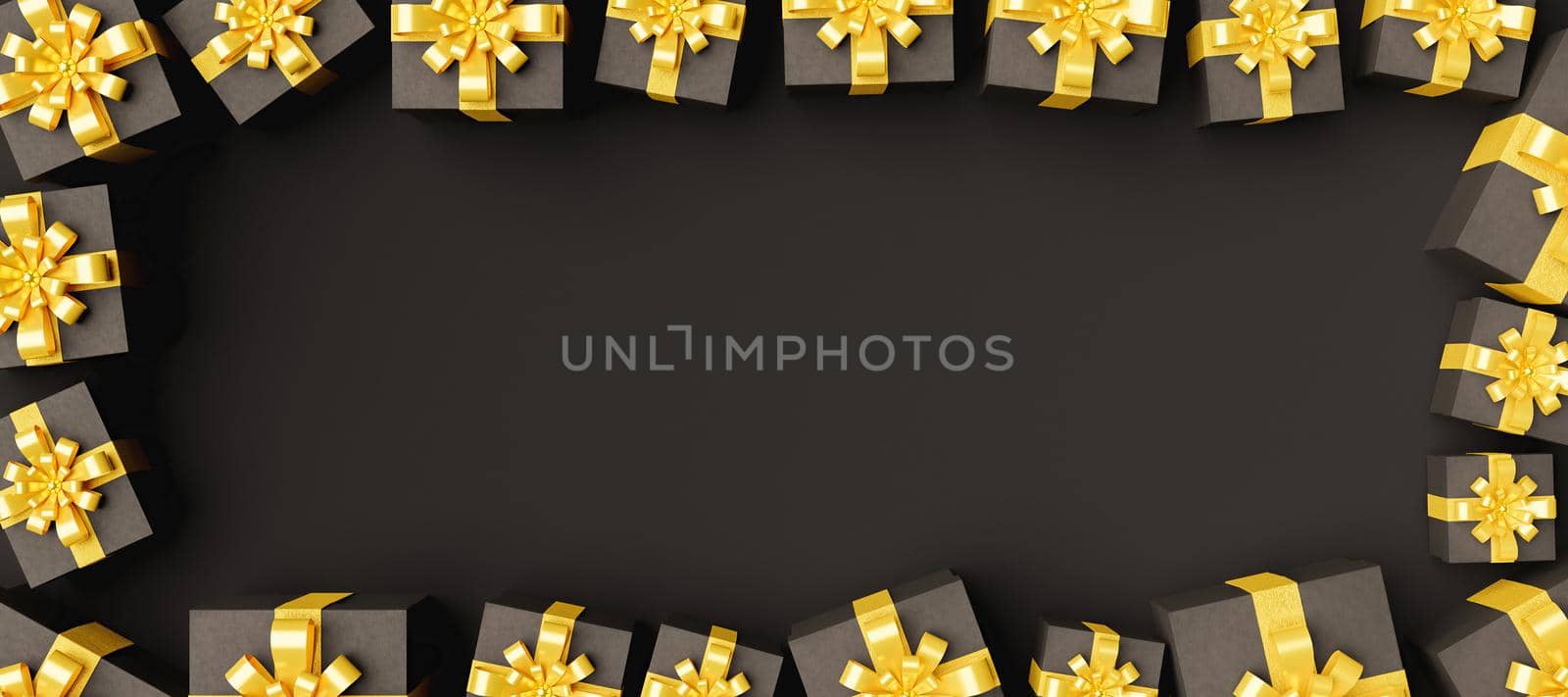 banner surrounded by dark gift boxes by asolano