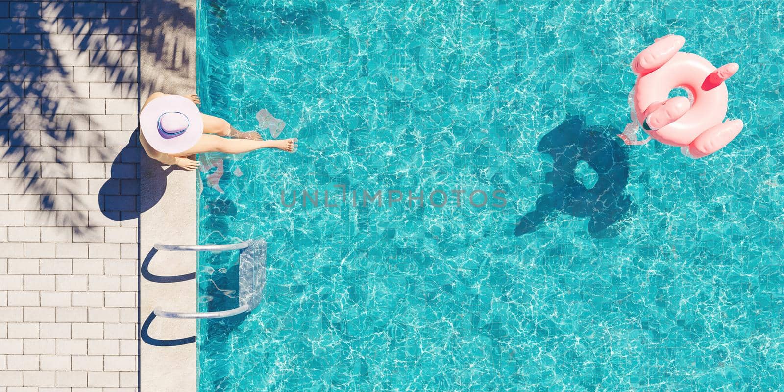 aerial view of woman sitting on the pool by asolano