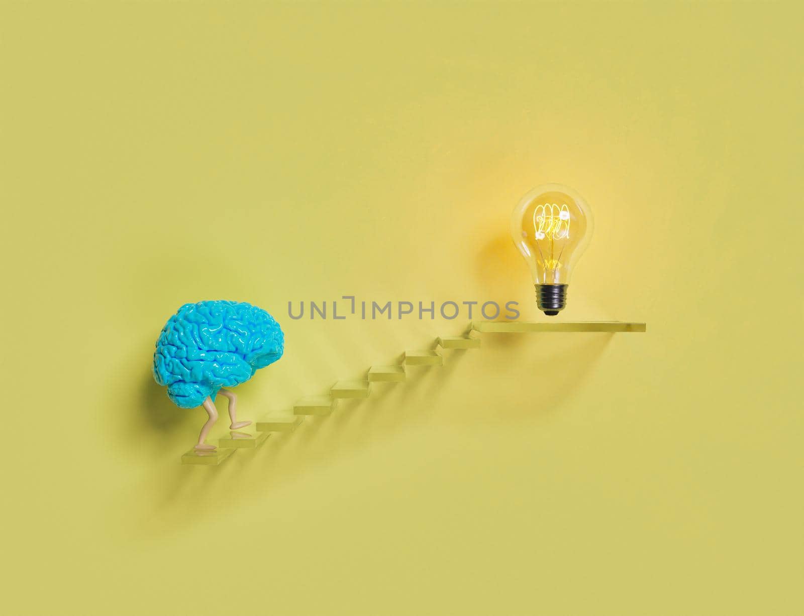 brain climbing stairs to a light bulb by asolano