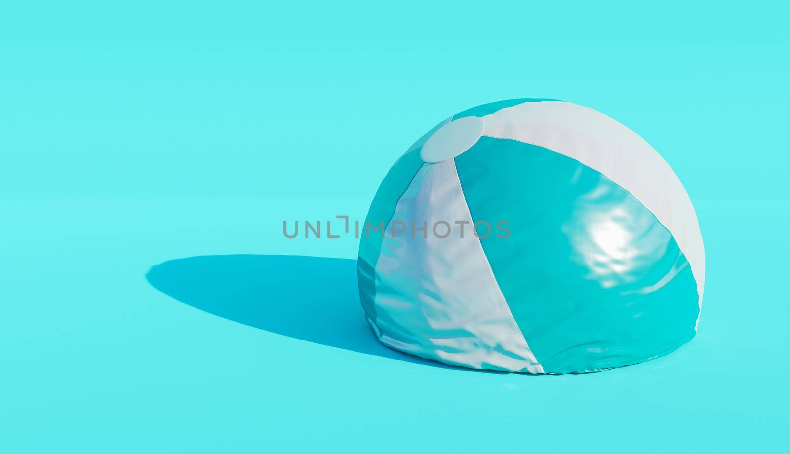 deflated beach ball on blue background. minimalistic scene. end of summer concept. 3d render