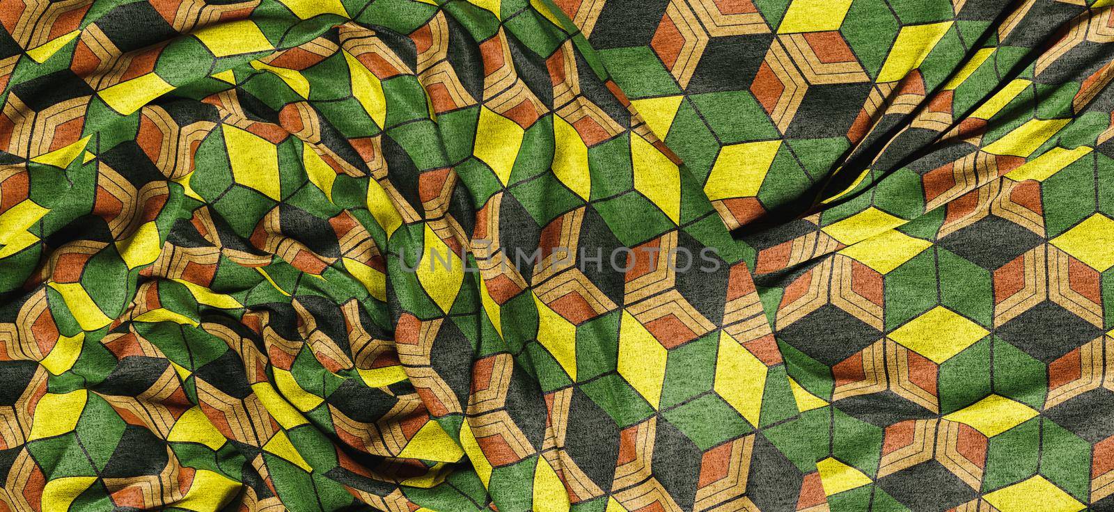 wrinkled fabric texture with retro cube pattern. 3d render