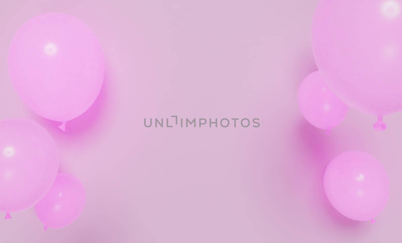 abstract background with pink balloons on soft background with space for text. greeting card. 3d render