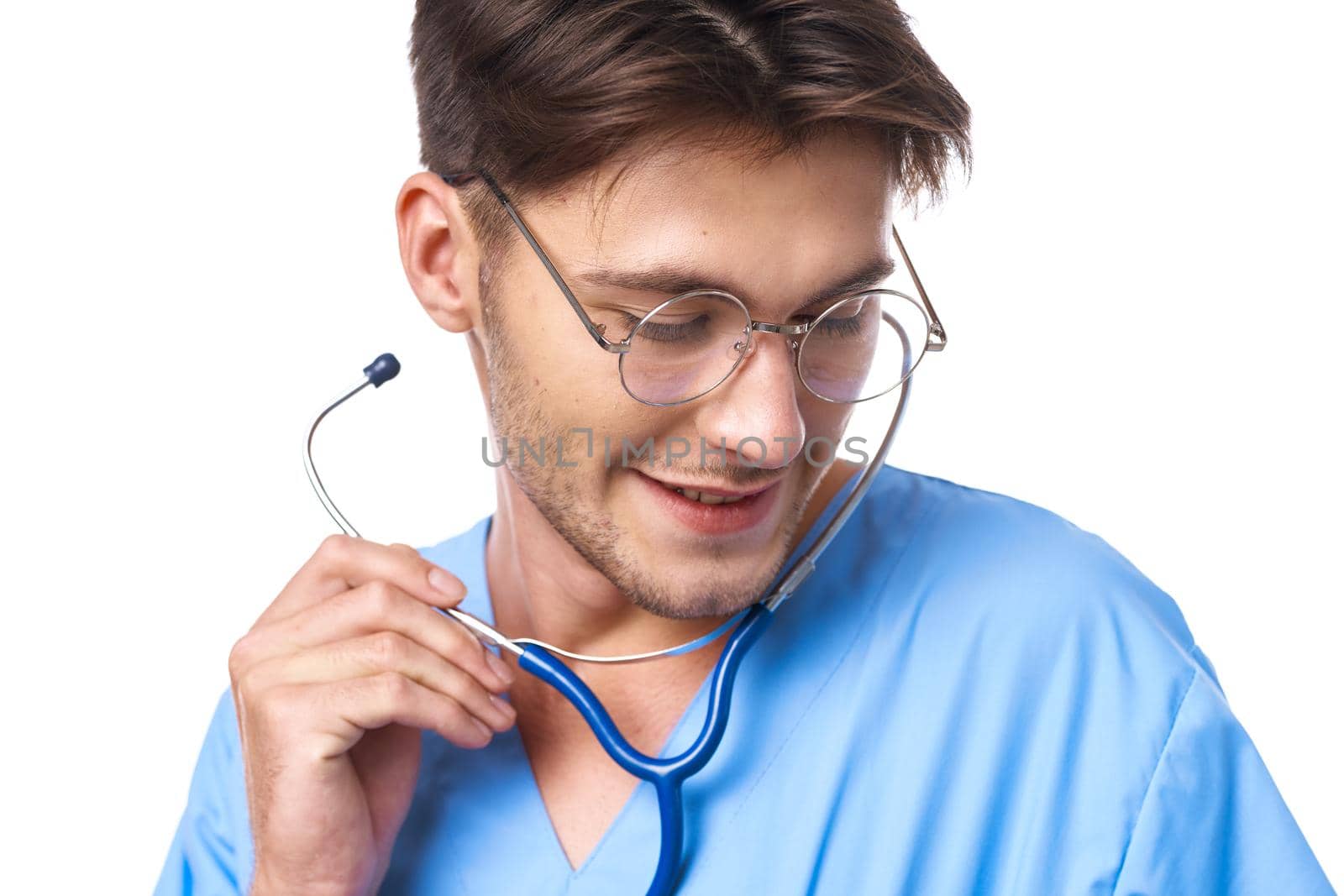 nurse health care treatment stethoscope examination light background. High quality photo