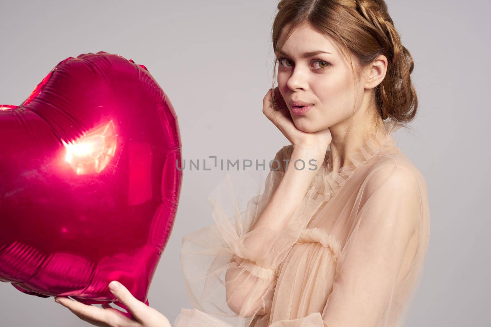 beautiful woman balloon heart gift fashion holiday by Vichizh