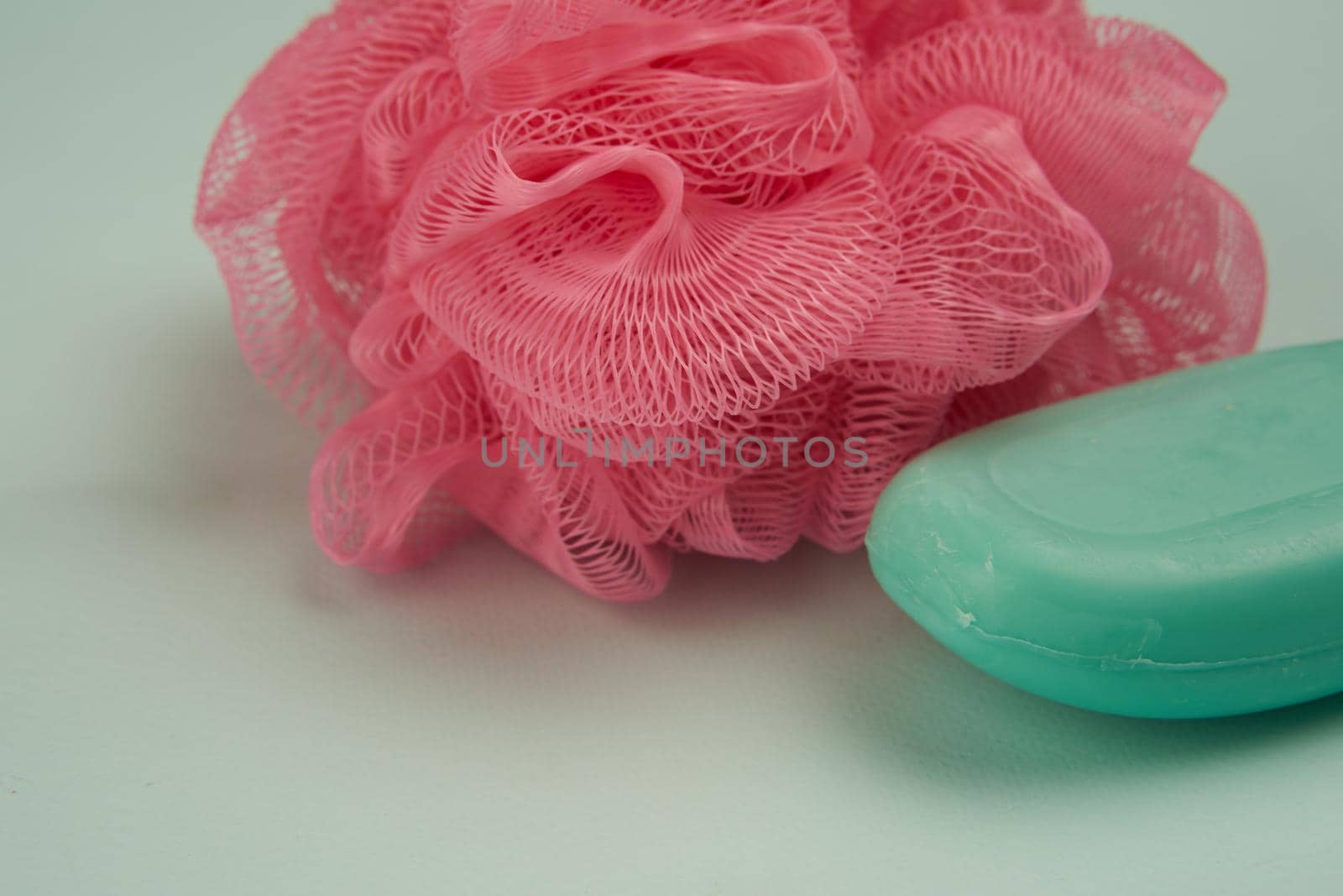 soap hygiene body care bathroom supplies green background. High quality photo