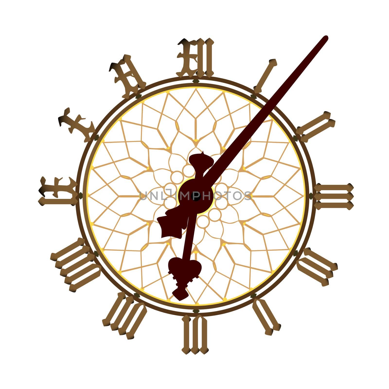 A detailed illustration of the Big Ben clock face and minute and hour hands