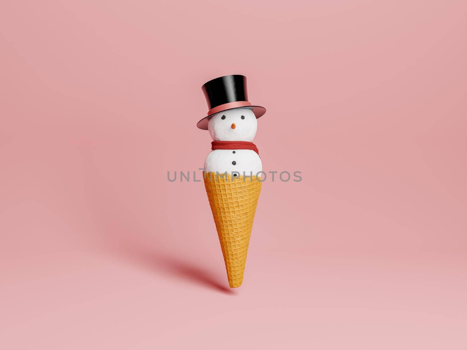 snowman ice cream with cookie cone. 3d rendering