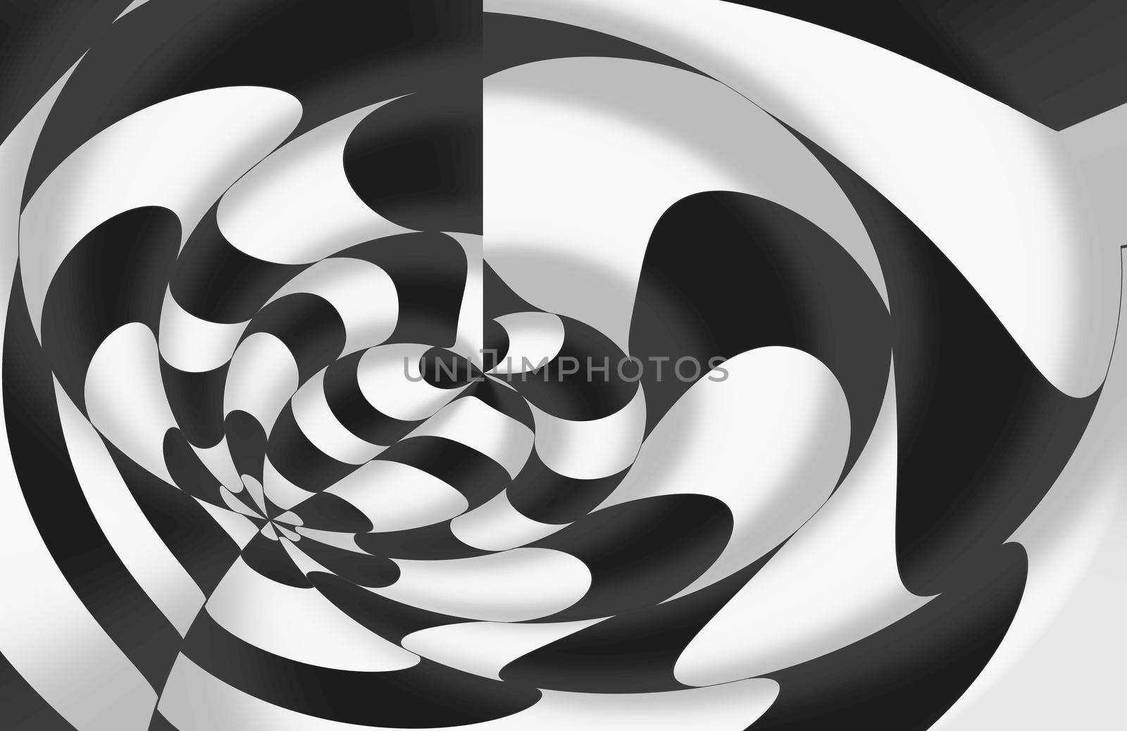 3d drawing of striped cones. Volumetric pattern of black and white striped cones. Geometric abstract pattern.