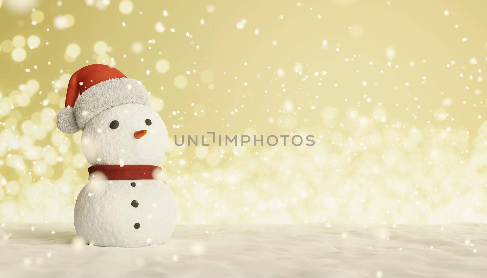 snowman on snowy background with warm lights by asolano