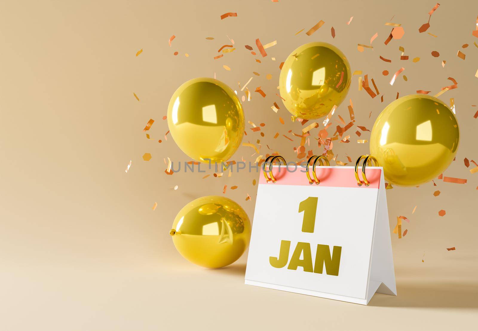 january 1st calendar with golden balloons and confetti by asolano