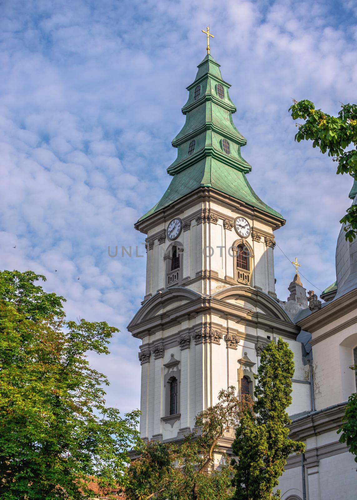 Ternopil, Ukraine 06.07.2021. Church of the Immaculate Conception of the Blessed Virgin Mary in Ternopol, Ukraine, on a summer morning