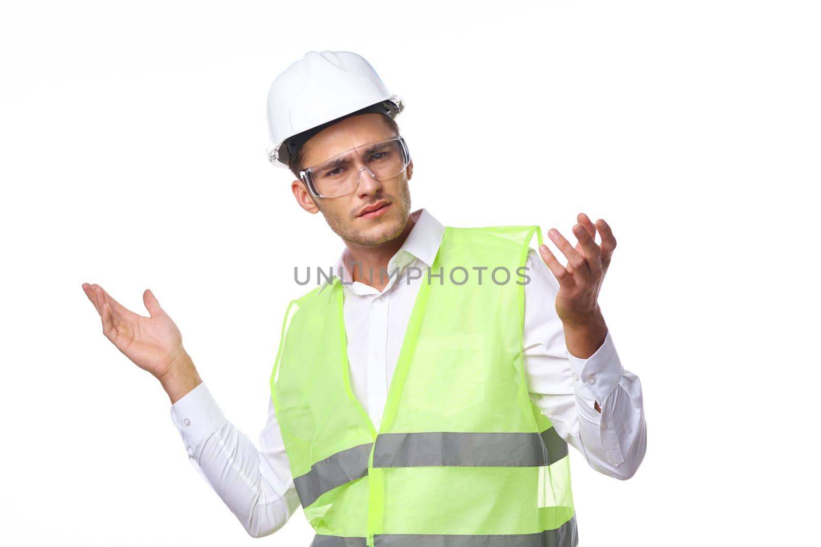 engineer in working uniform protective clothing construction. High quality photo