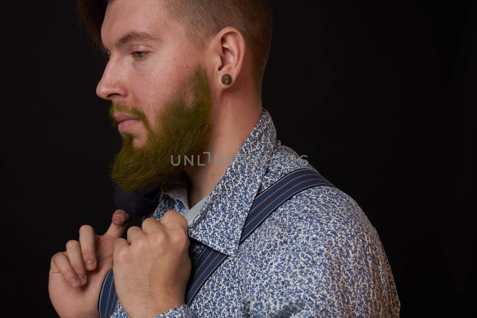 bearded man elegant style shirt dark background by Vichizh