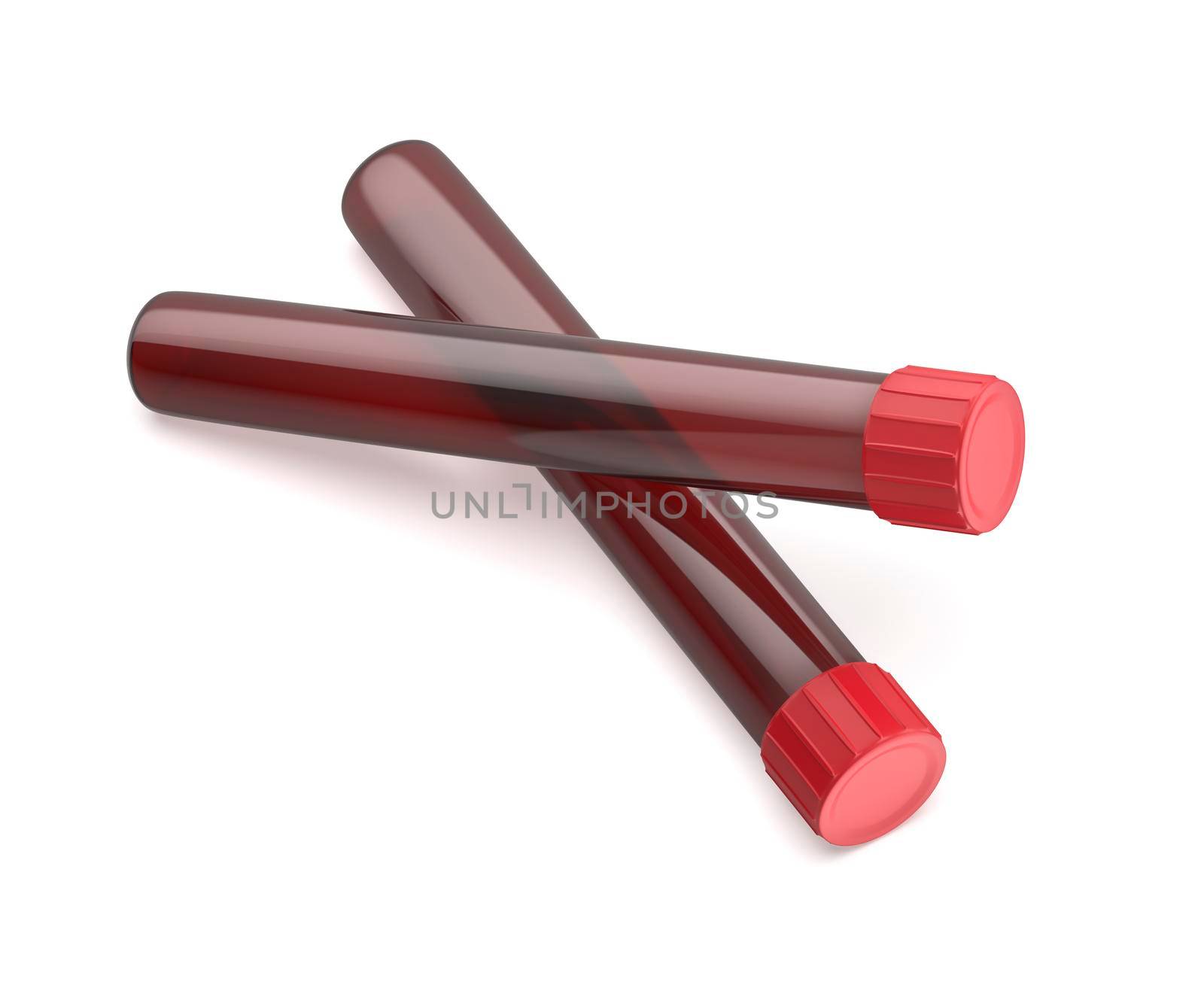 Test tubes with blood on white background