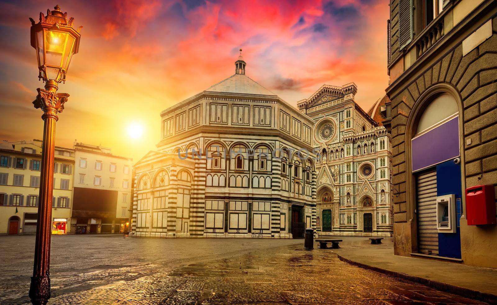 Famous Cathedral Santa Maria del Fiore  in Florence at sunrise