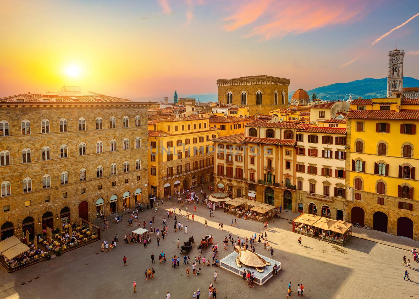 View of Florence from a height at sunset