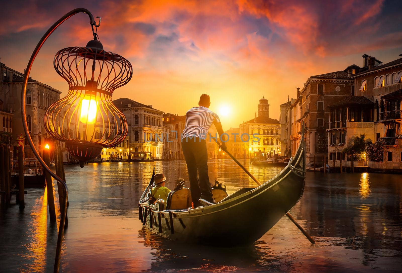 Gondolier at sunset by Givaga