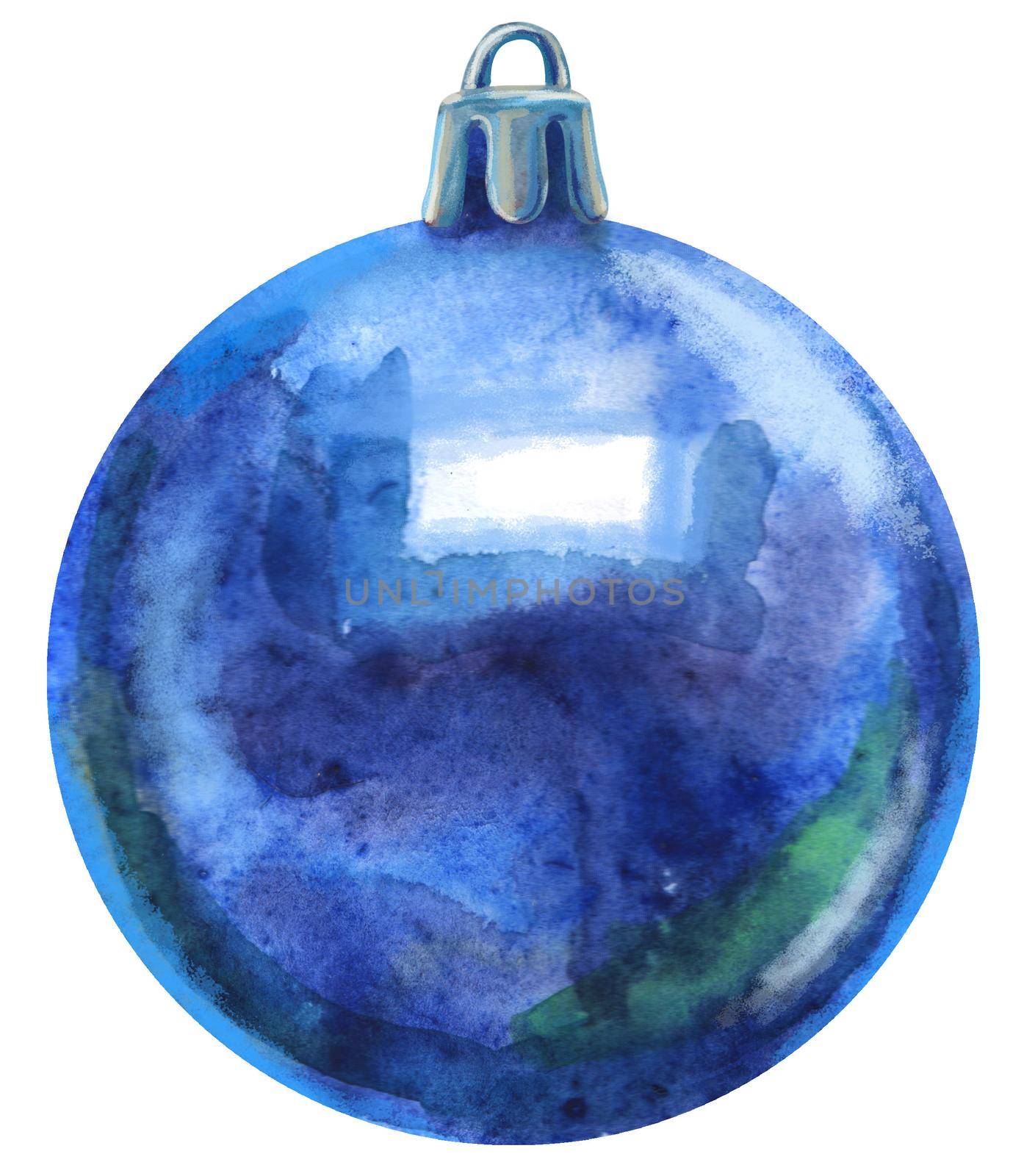 Watercolor blue Christmas ball isolated on a white background. by NataOmsk