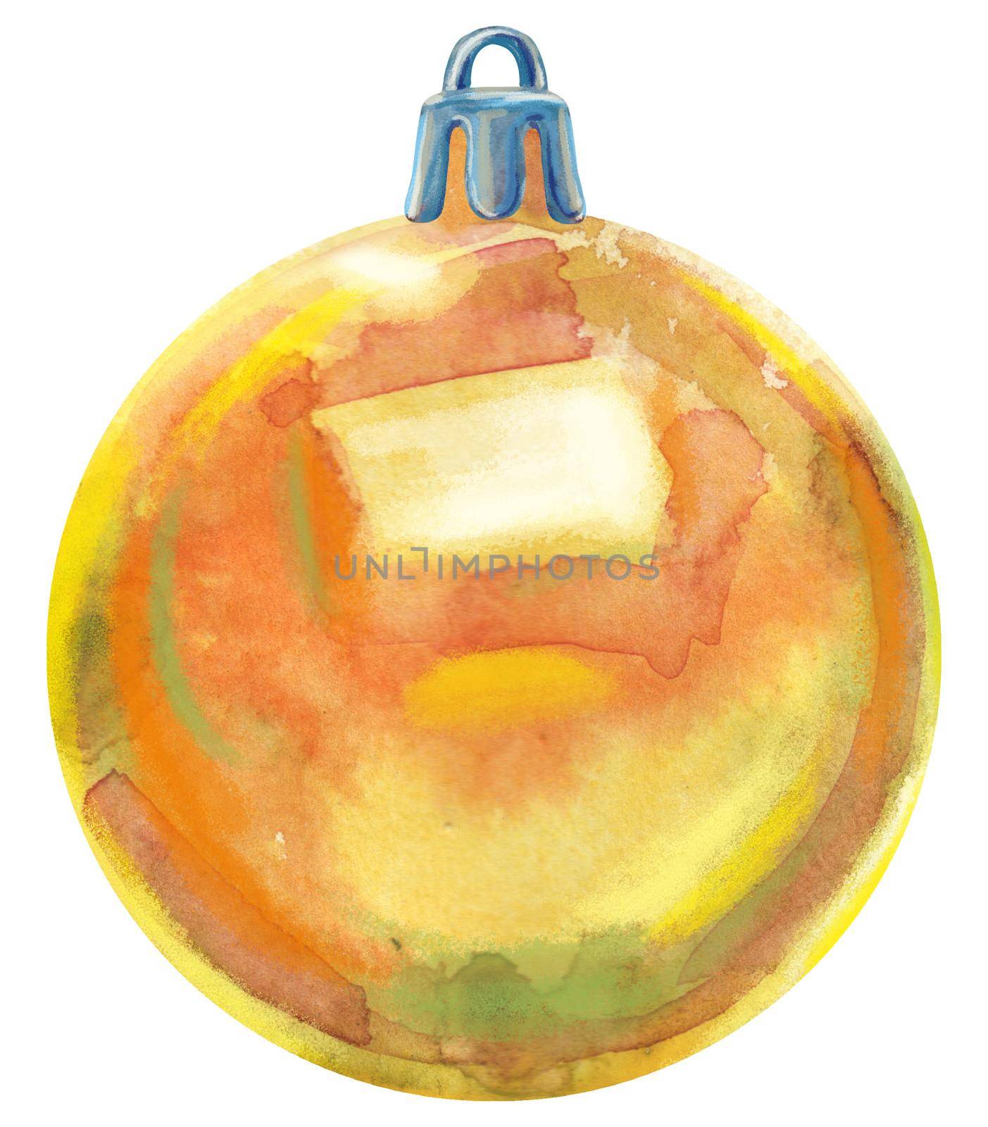 Watercolor yellow Christmas ball isolated on a white background. by NataOmsk