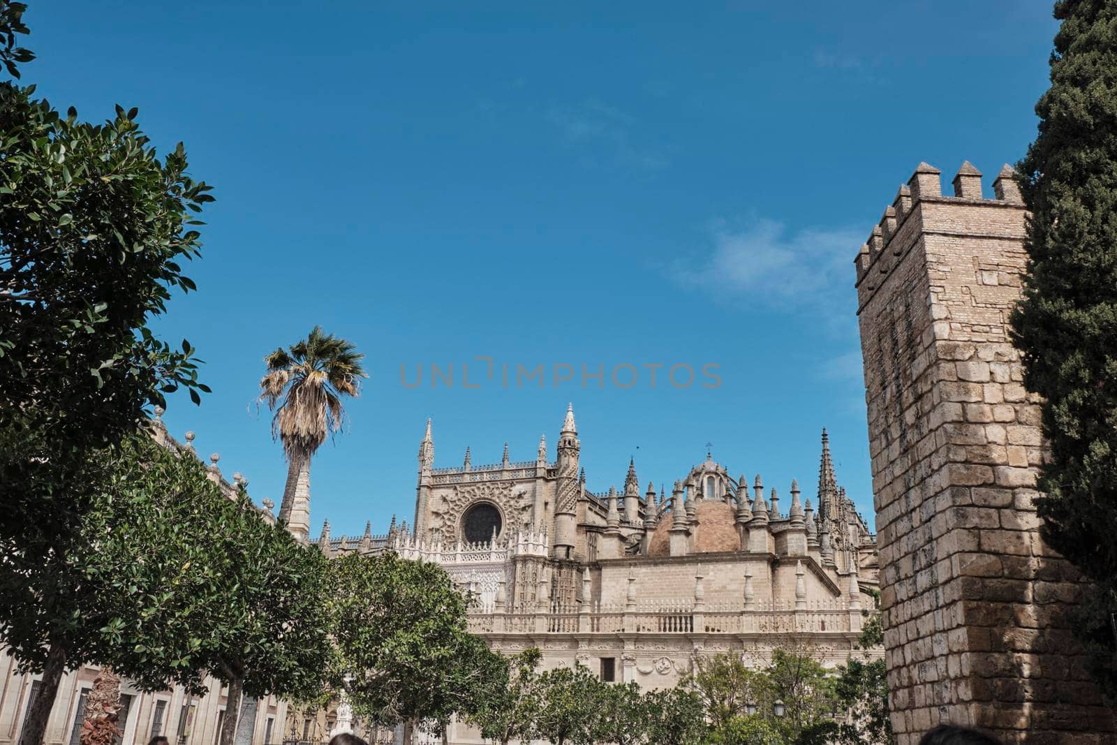 Cathedral of Saint Mary of the See (Seville Cathedral) in Seville, Andalusia, Spain in a sunny and cloudy day. by Sandronize