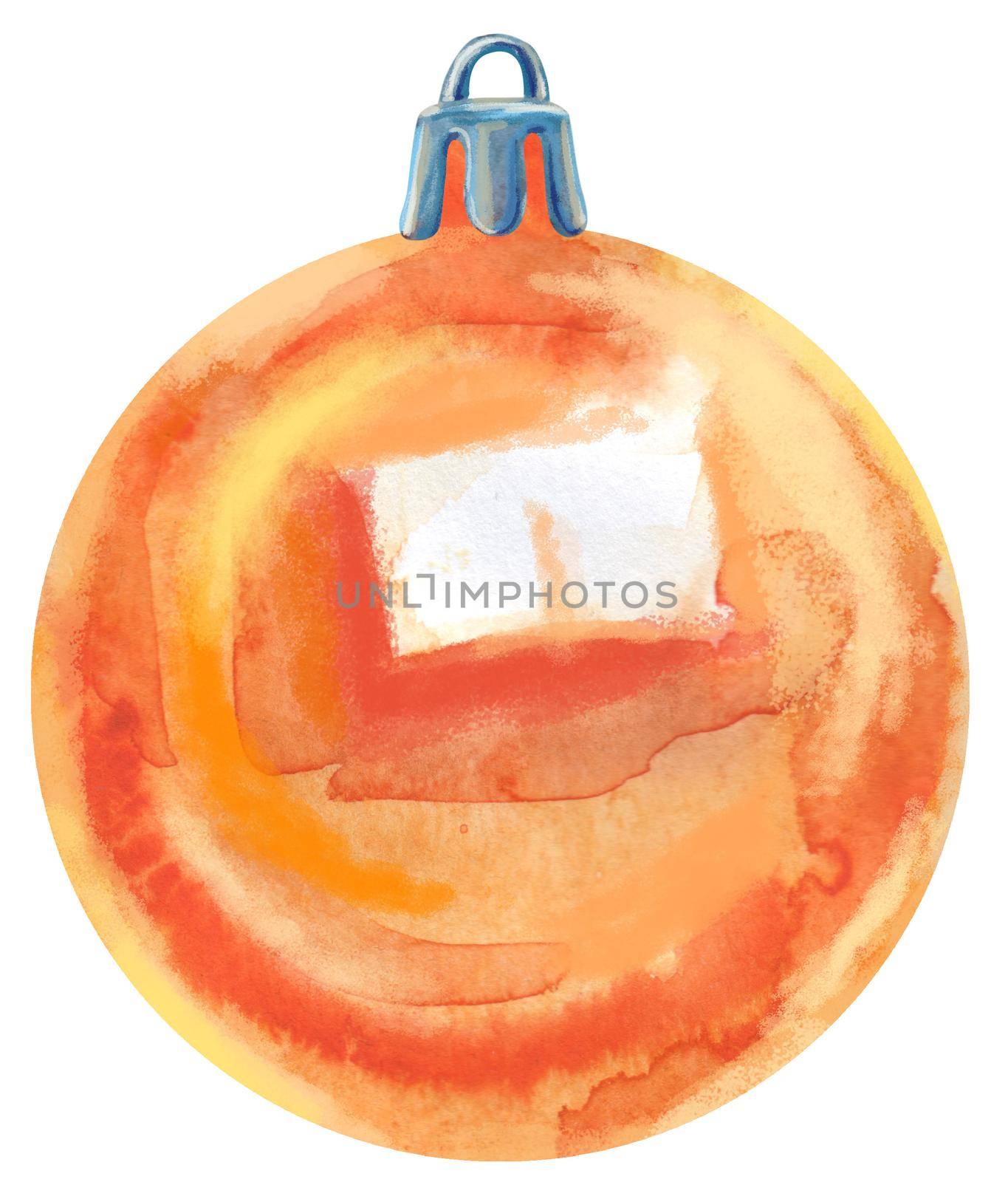 Watercolor Christmas orange ball isolated on a white background.