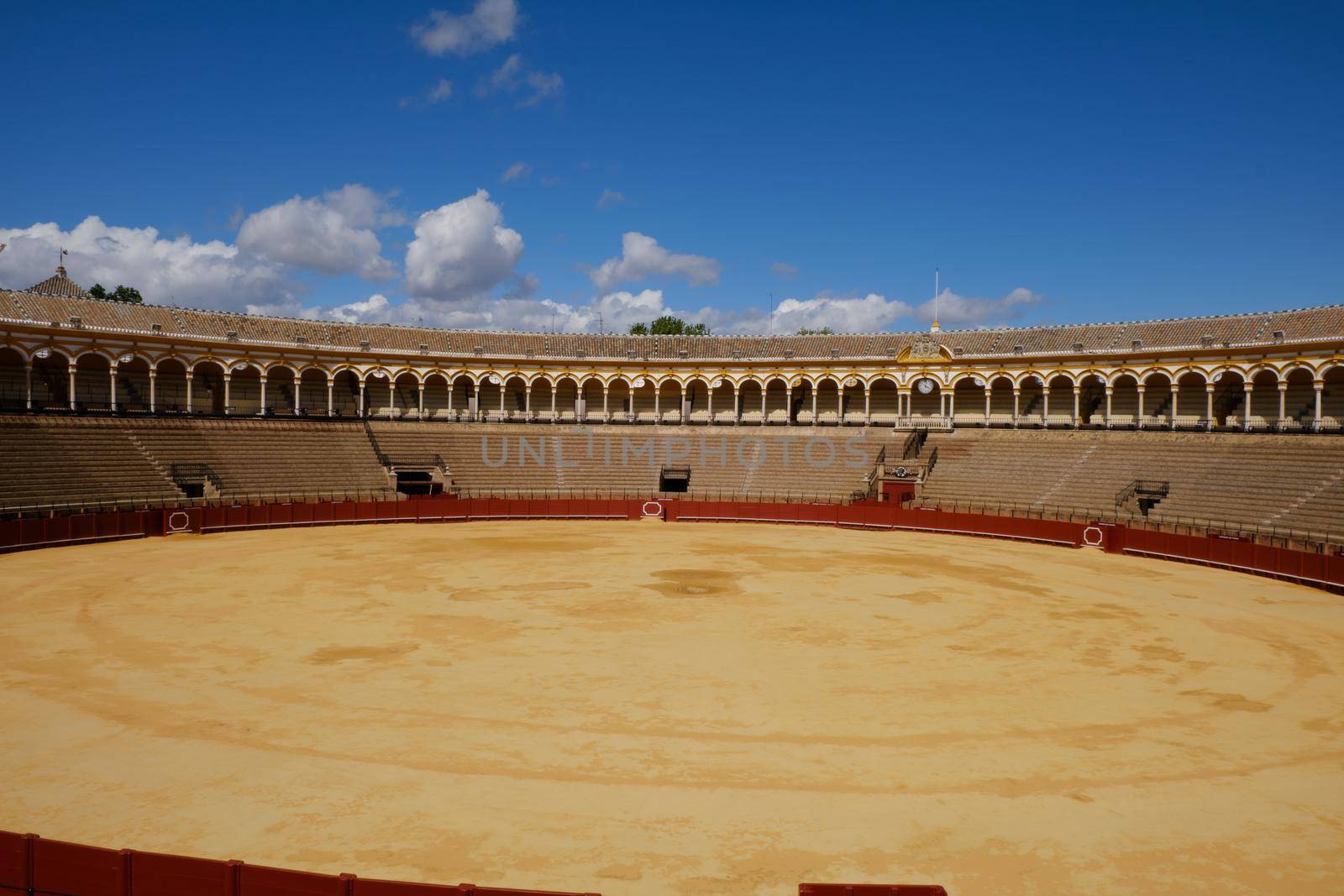 April 2019 Bullfighting arena (plaza de toros) in Seville, Real Maestranza de Caballeria de Sevilla, Spain. by Sandronize