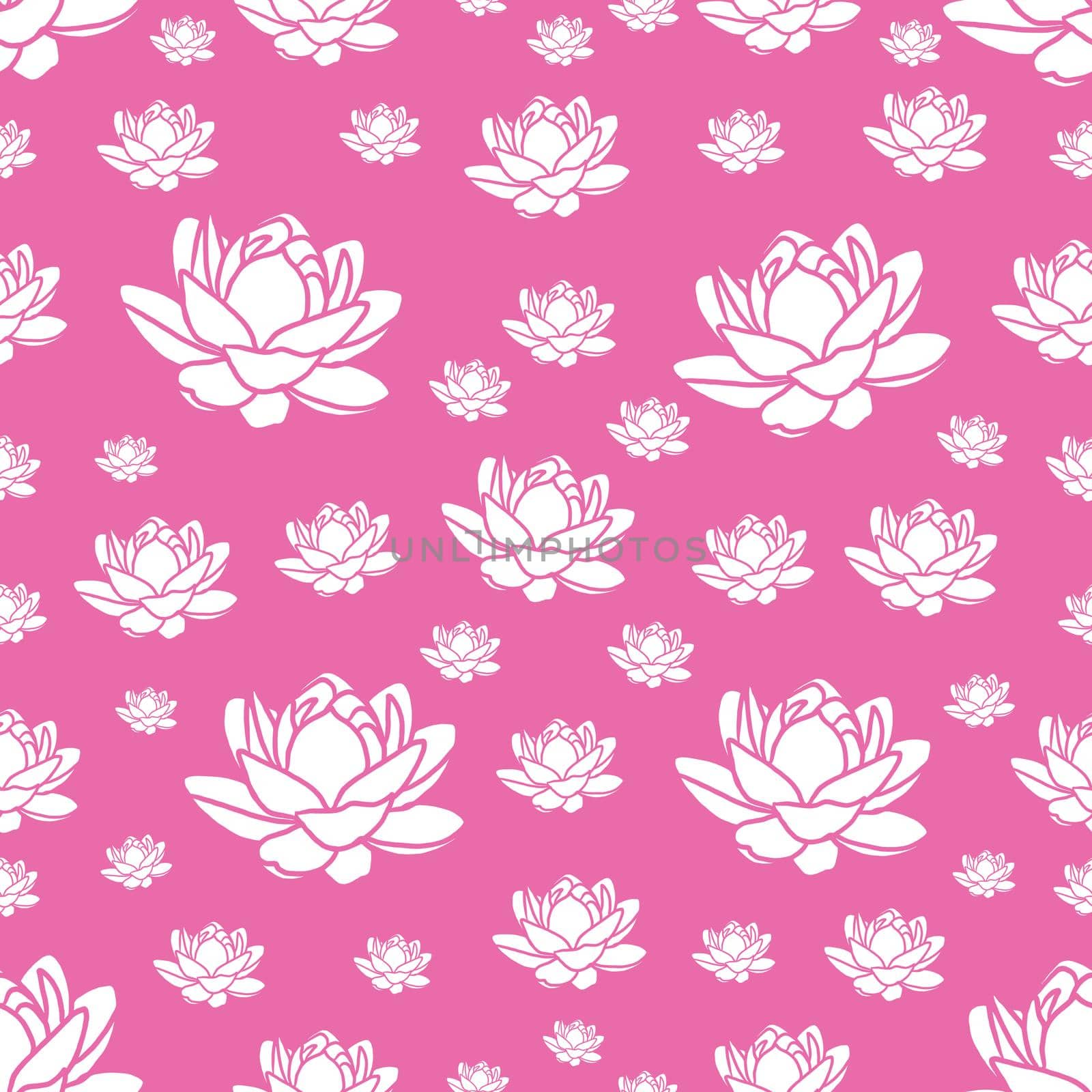 modern pink and white seamless repeating lotus flower design for fabric or wallpaper