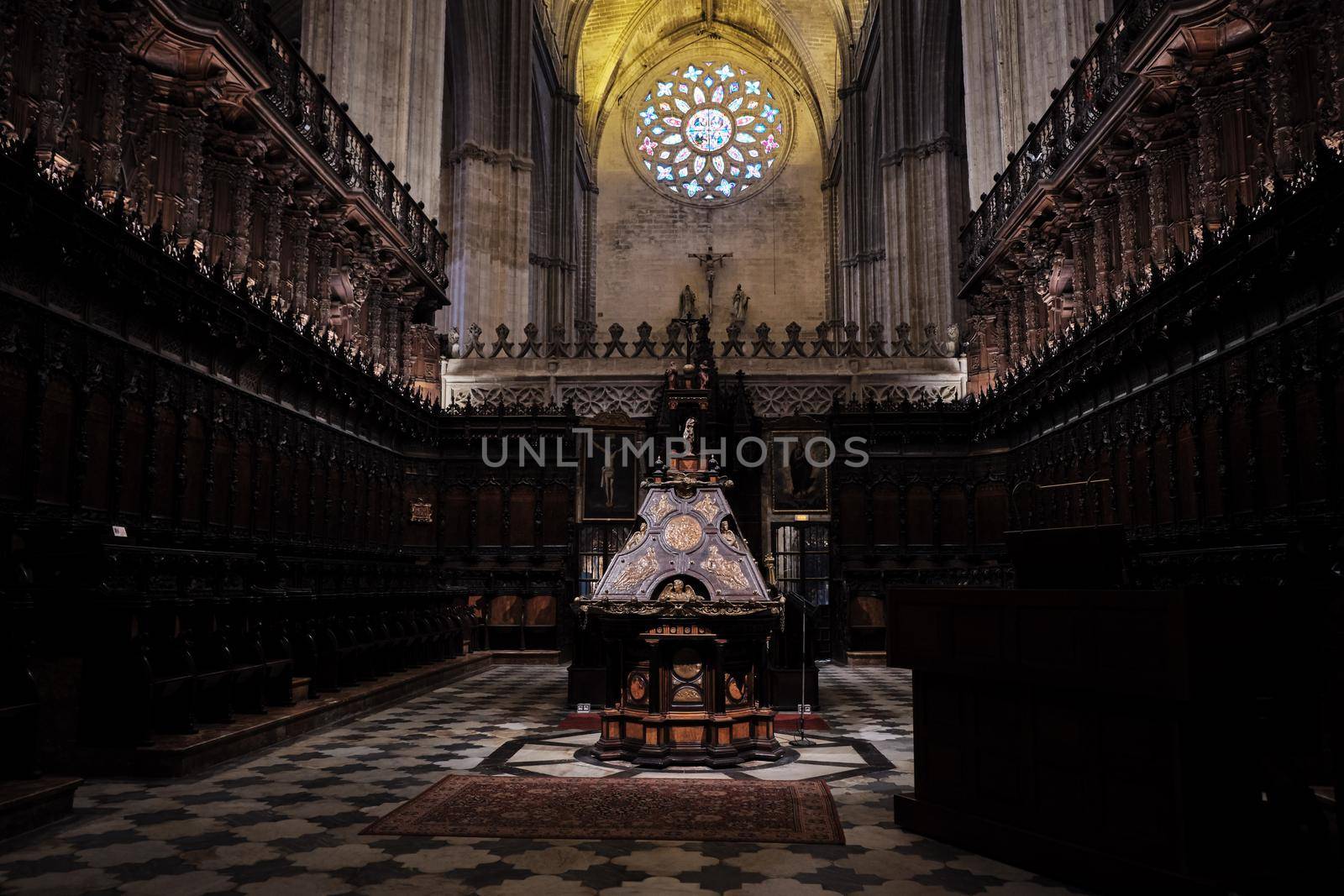 April 2019 - Interior view of the Cathedral of Saint Mary of the See (Seville Cathedral) in Seville, Andalusia, Spain