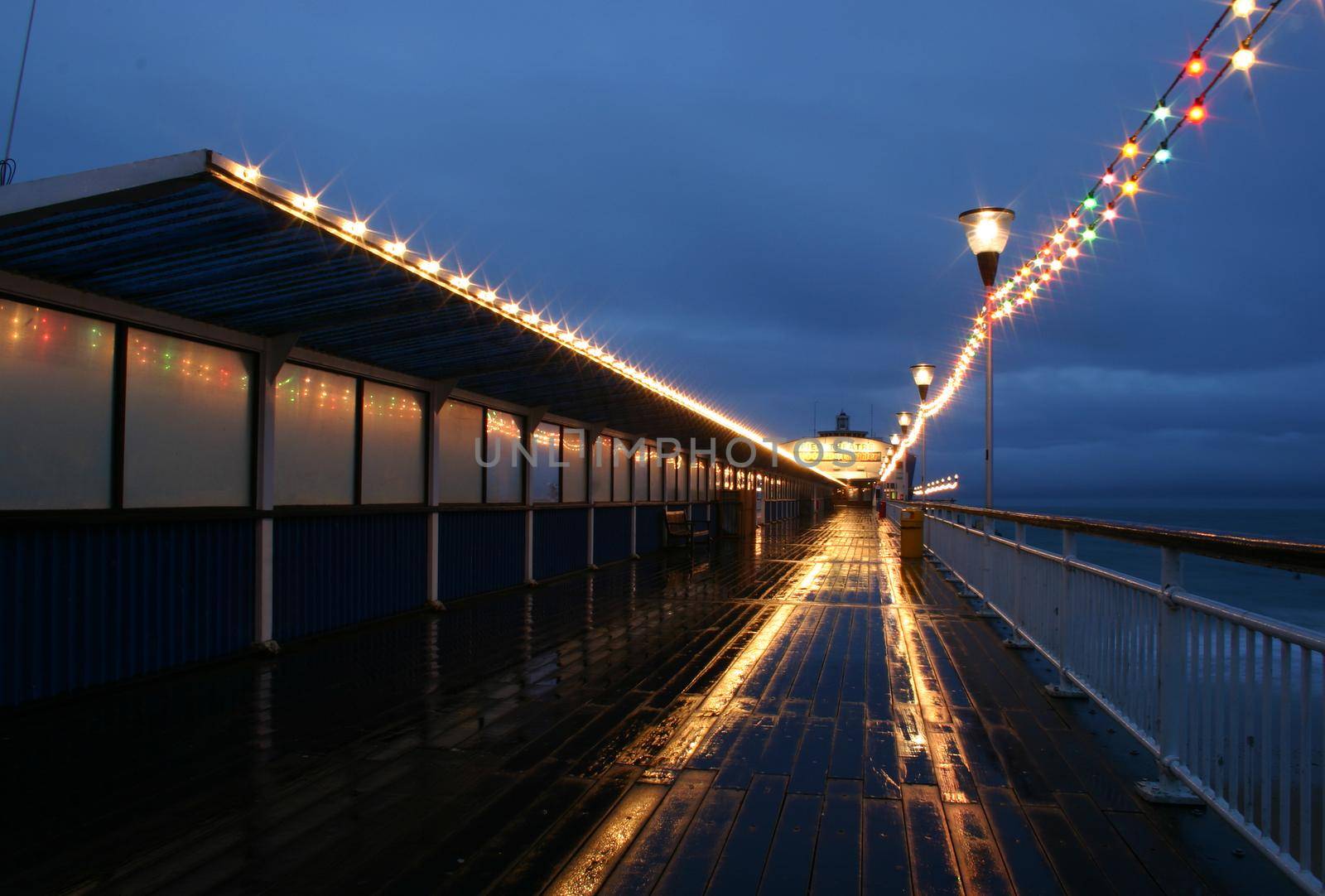 The Bournemouth pier on a cold wet night