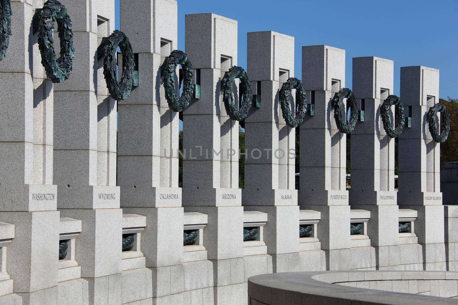 The Washington DC World War Two memorial showing states