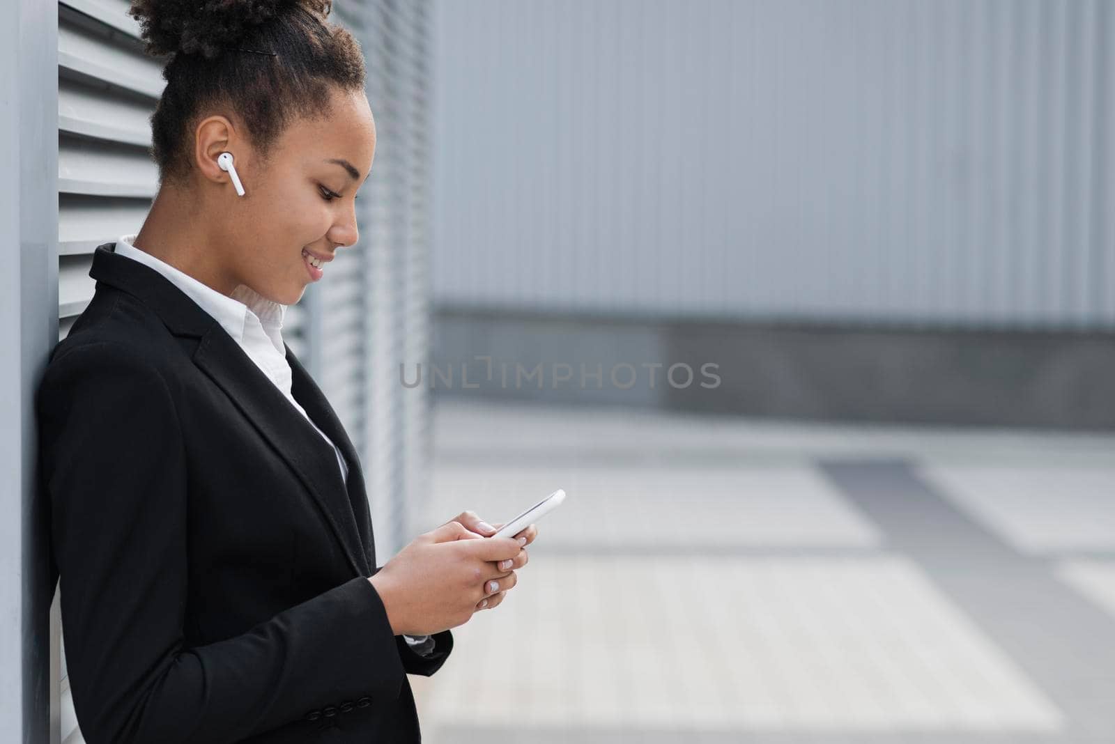 business woman looking device. High resolution photo