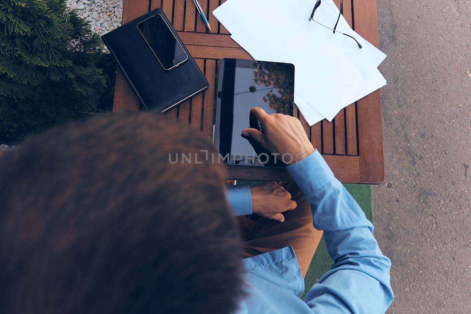 summer cafe tablet work lifestyle communication office. High quality photo