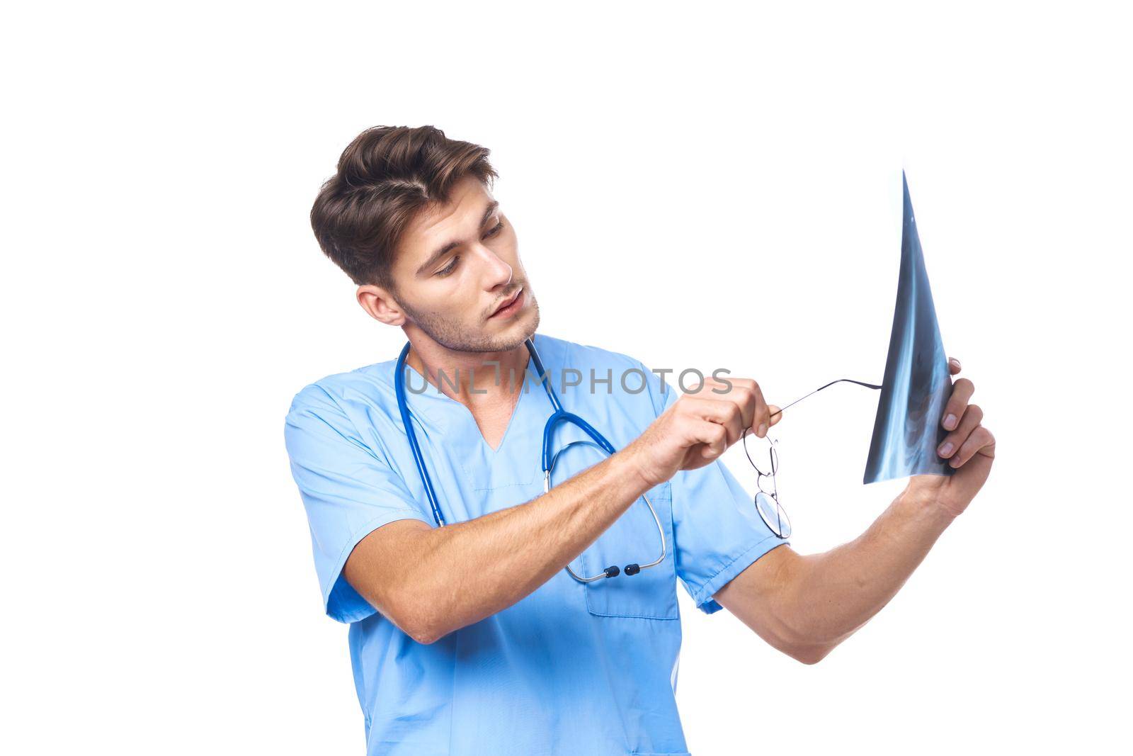 radiologist health care treatment x-ray examination light background. High quality photo