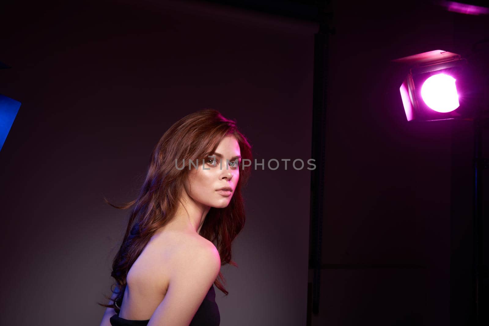 sexy woman attractive look model photography studio spotlight dark background by Vichizh