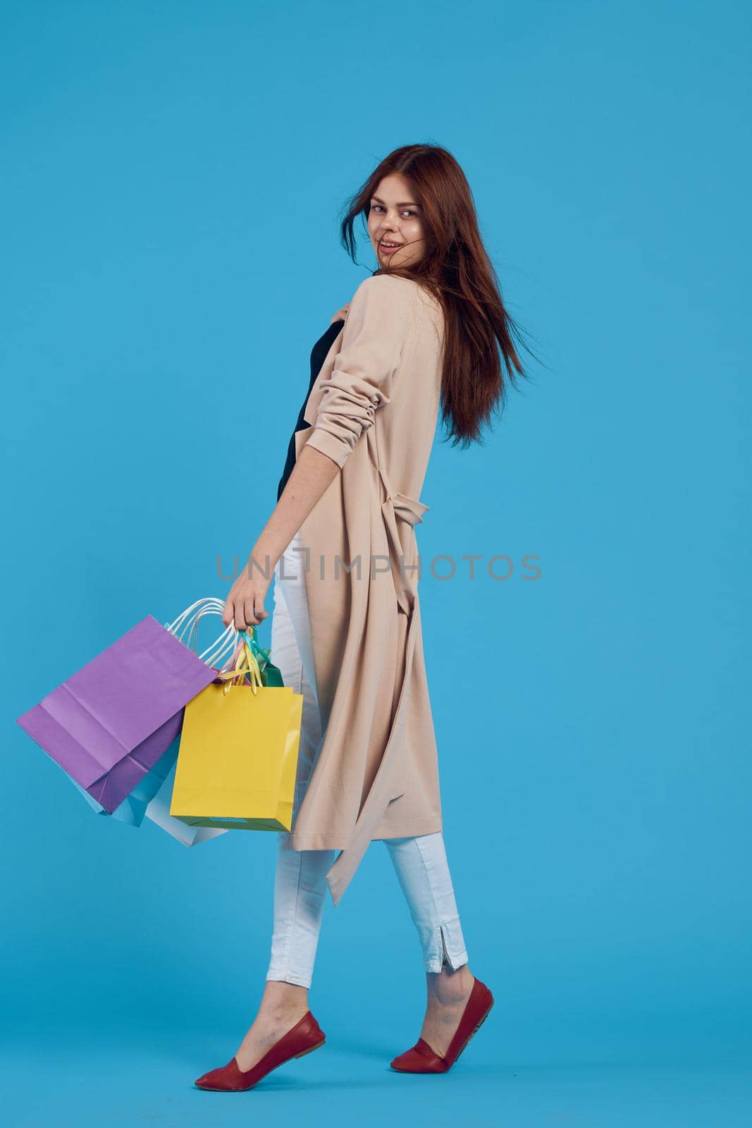 pretty woman attractive look shopping smile summer style isolated background. High quality photo