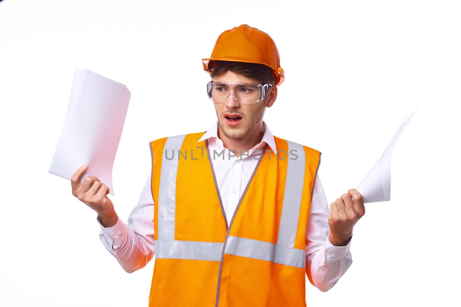 engineer orange protective uniform documents professional. High quality photo