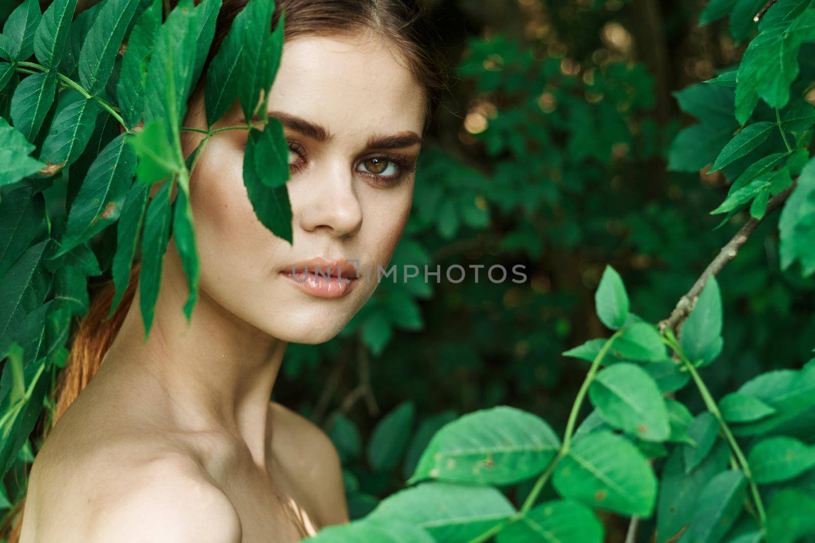 beautiful woman makeup spa nature fresh air close-up. High quality photo