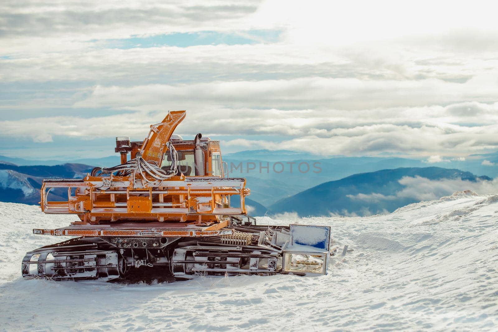 Snow tractor on the slope of Busteni