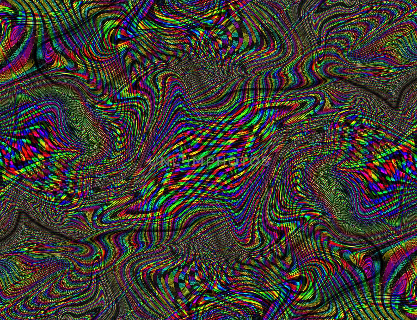 Hippie Trippy Psychedelic Rainbow Background LSD Colorful Wallpaper. Abstract Hypnotic Illusion. Hippie Retro Texture Glitch and Disco.