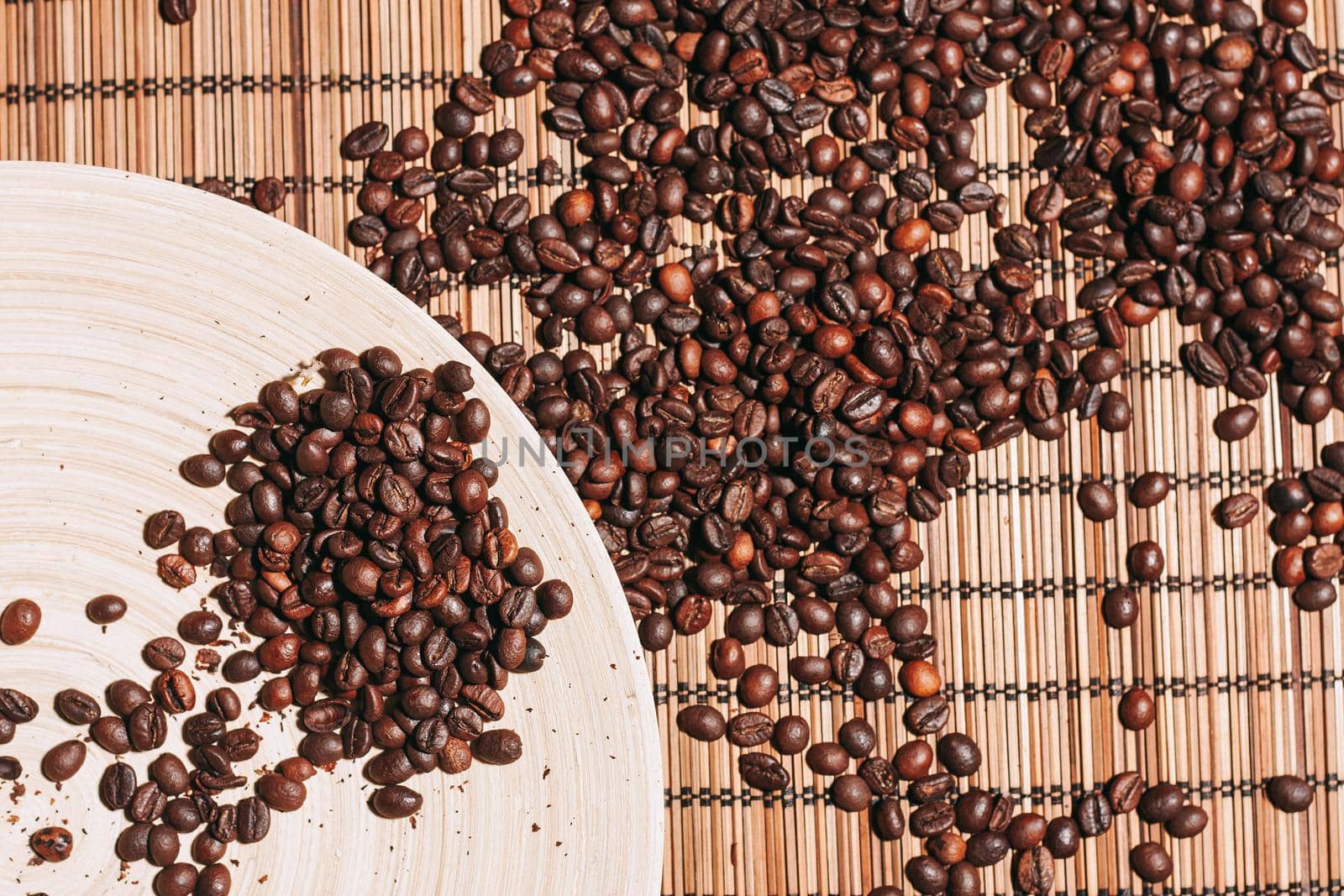 coffee beans Hot drink spilled grains view from above by Vichizh