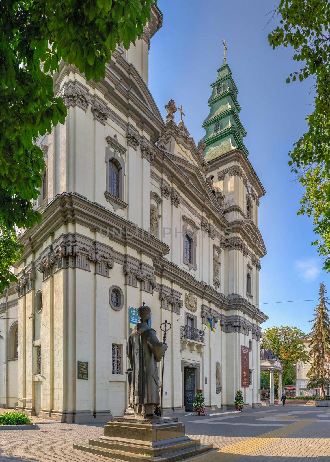 Ternopil, Ukraine 06.07.2021. Church of the Immaculate Conception of the Blessed Virgin Mary in Ternopol, Ukraine, on a summer morning