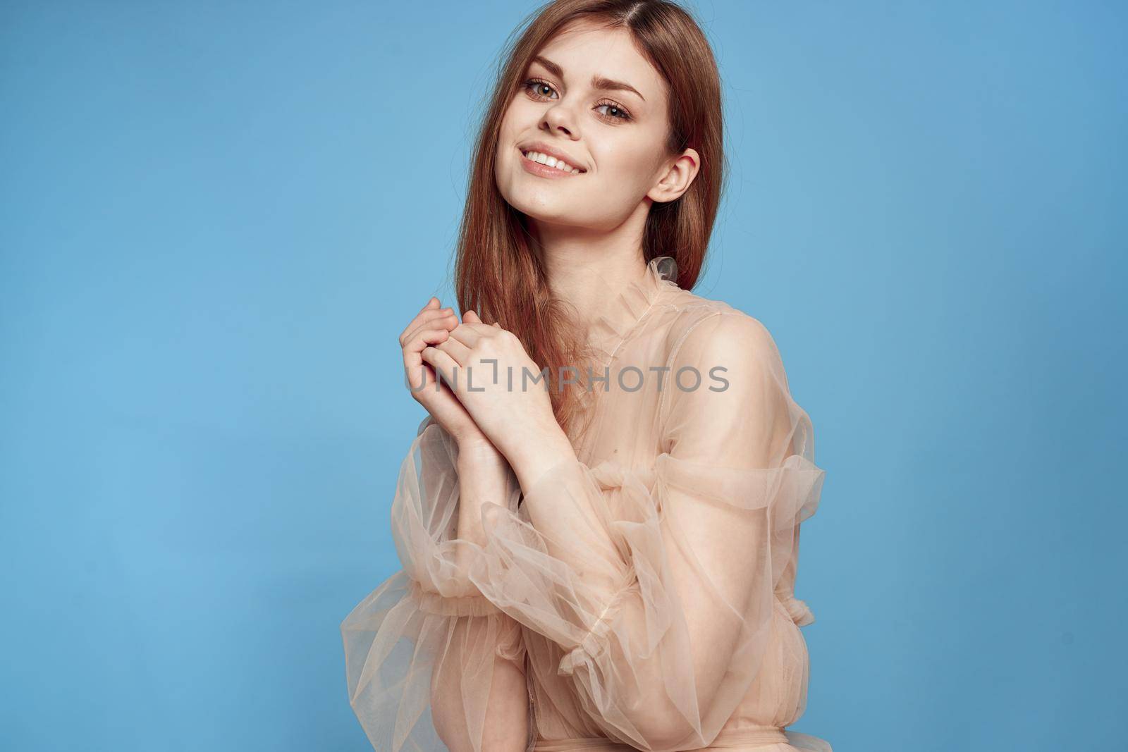 beautiful woman hairstyle fun posing cosmetics fashion model studio. High quality photo