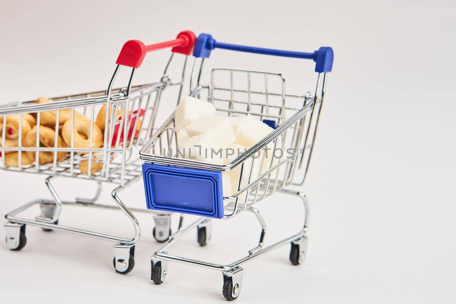 grocery carts supermarket shopping in the store. High quality photo